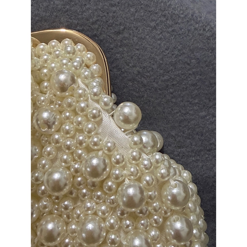 Faux Pearl Beaded Evening Clutch Bag Cream White Gold Frame Wedding Bridal Purse - Picture 8 of 8